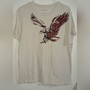 American Eagle Outfitters Beige T-Shirt with Red Eagle Graphic